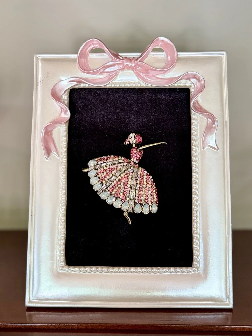 Framed Jeweled Ballerina Art Pink Rhinestone Ballet Decor